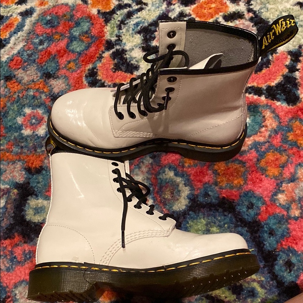 Dr. Martens White Patent 8-Eye Combat Boots
